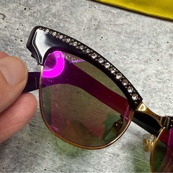 Gucci Mirrored Crystal Clubmaster Sunglasses - Picture 3 of 10